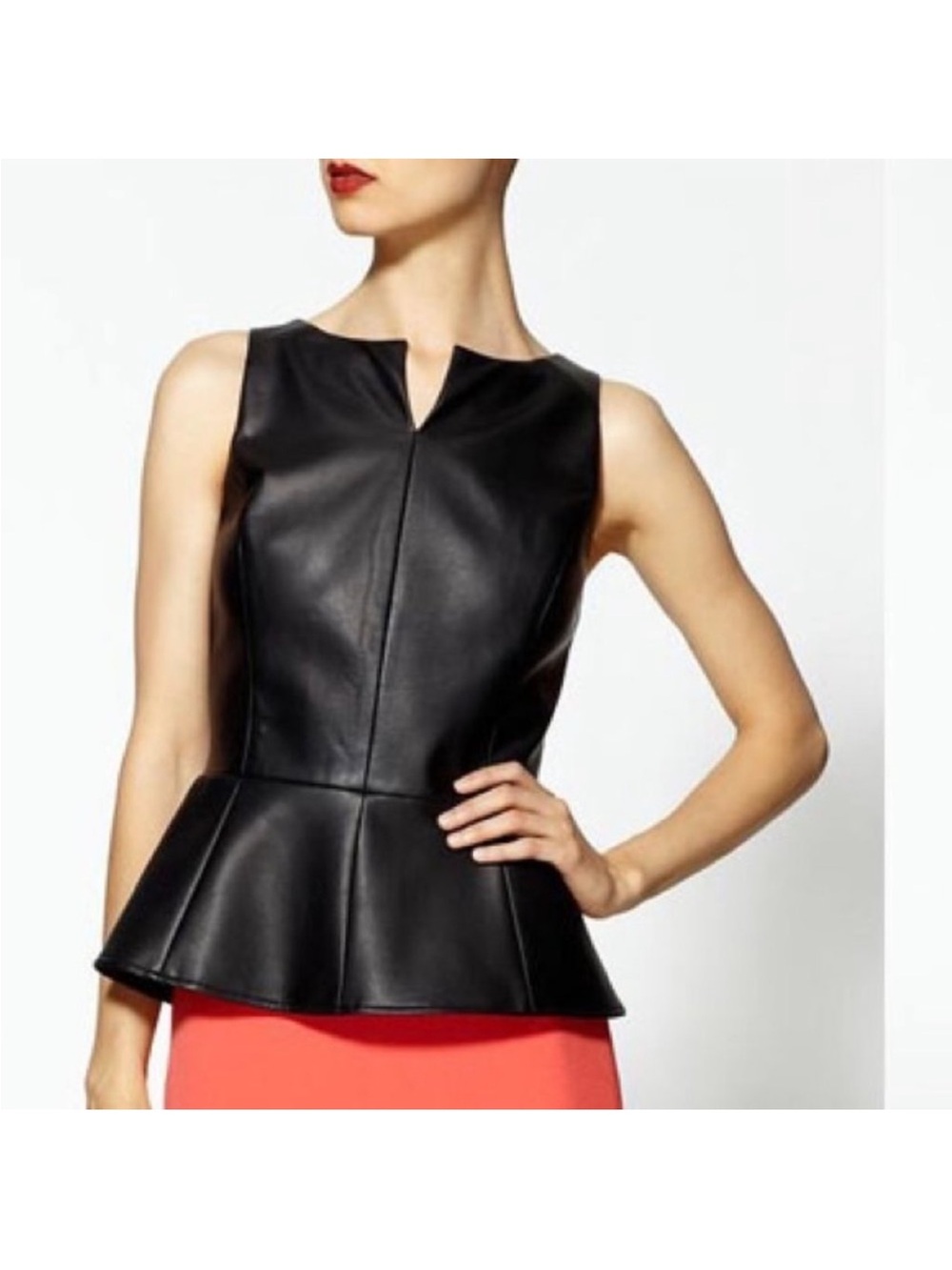 Tinley Road Black Faux Leather Peplum Tank Top